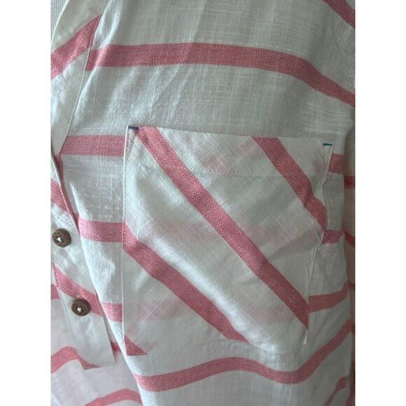 Soft Surroundings 100% Cotton Woven Long Sleeve Pink Stripe Tunic Top Women's L - Picture 2 of 10